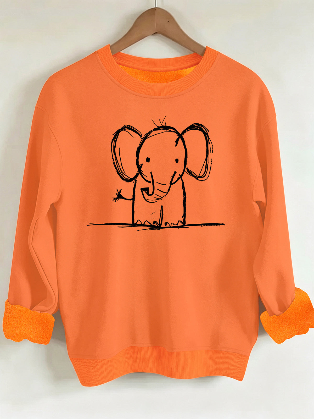 Elephant print round neck fleece hoodie