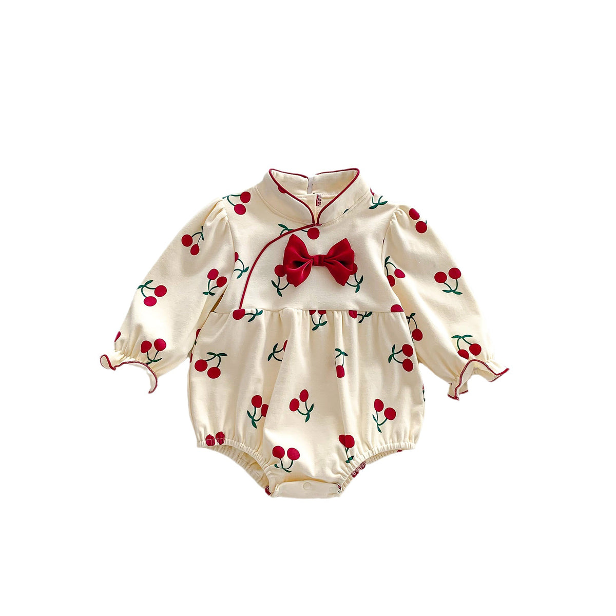 Newborn Baby Clothes Spring Autumn Girl Romper Princess Cherry Bodysuit Infant Full Moon 100-Day Diaper Cover
