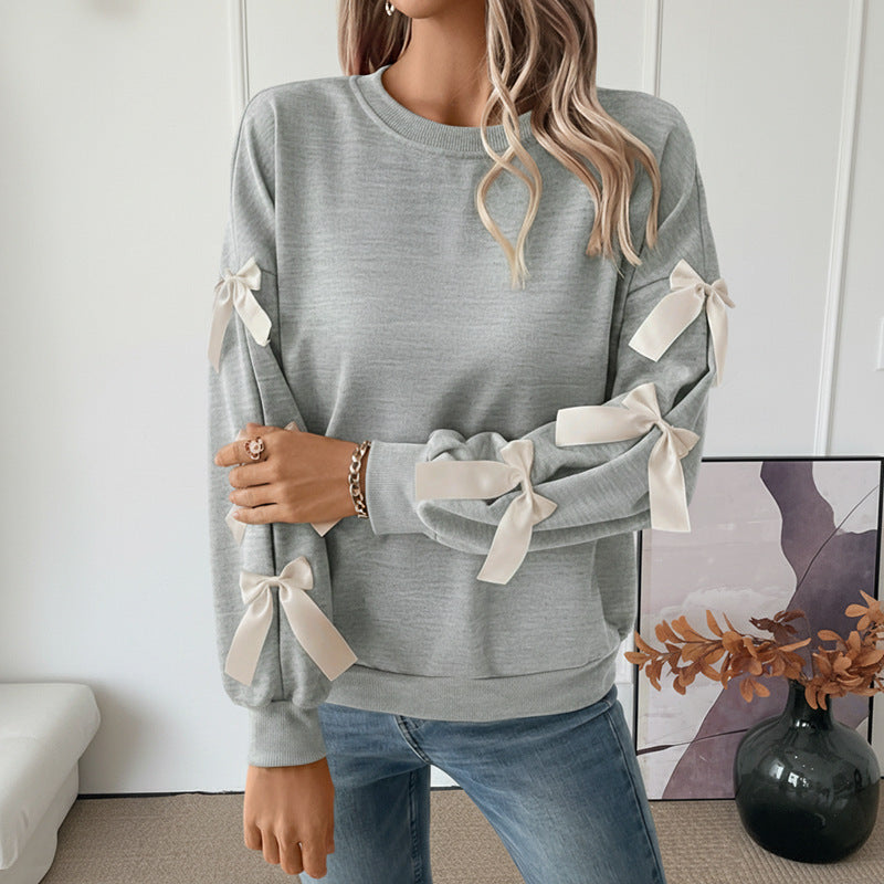 Women's Pink Long Sleeve Crew Neck Bow Detail Christmas Sweatshirt