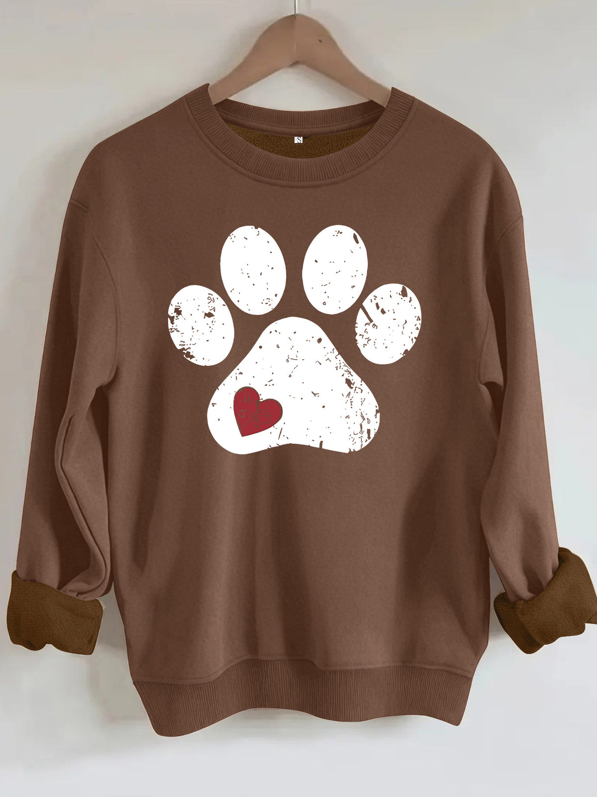 Cute paw print loose fleece sweatshirt