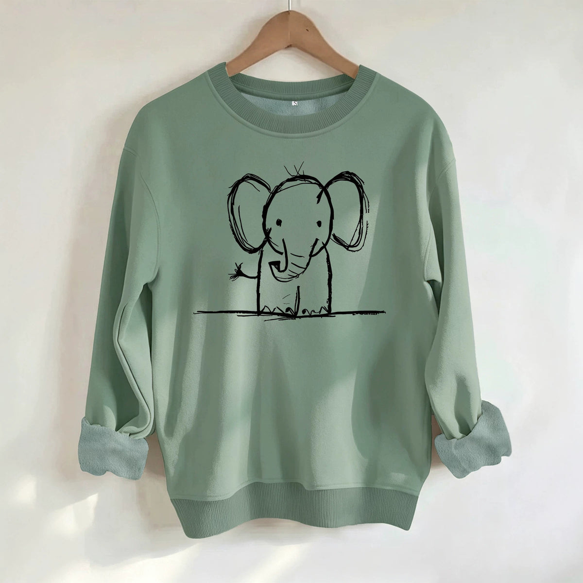 Elephant print round neck fleece hoodie