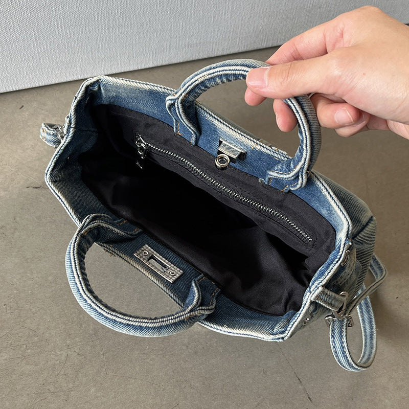 Vintage Denim Pants Platinum Bag Fashion Versatile Handbag Stylish Shoulder Crossbody Bag for Women Trendy Women's Bag