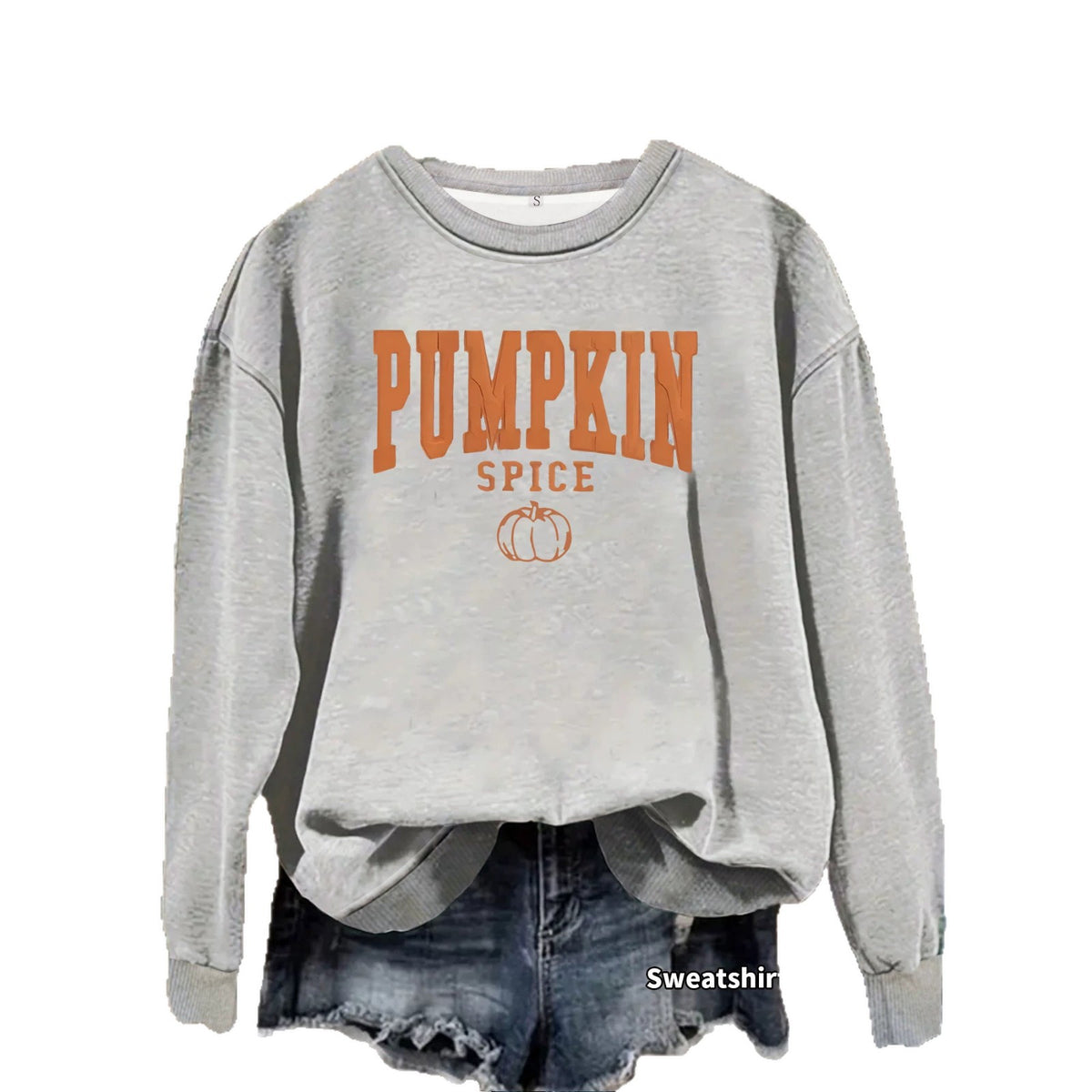 Pumpkin letter printed long sleeved fleece hoodie