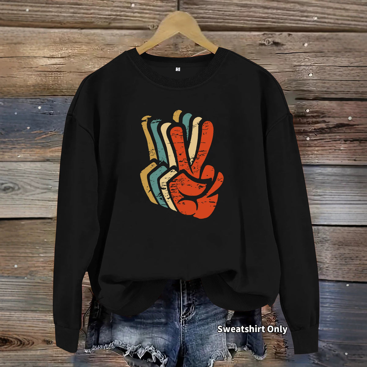Pattern printed round neck fleece hoodie for women