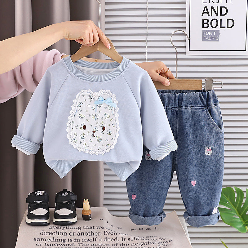 Clothes Baby Girl Autumn Cartoon Hoodie Two Piece Set