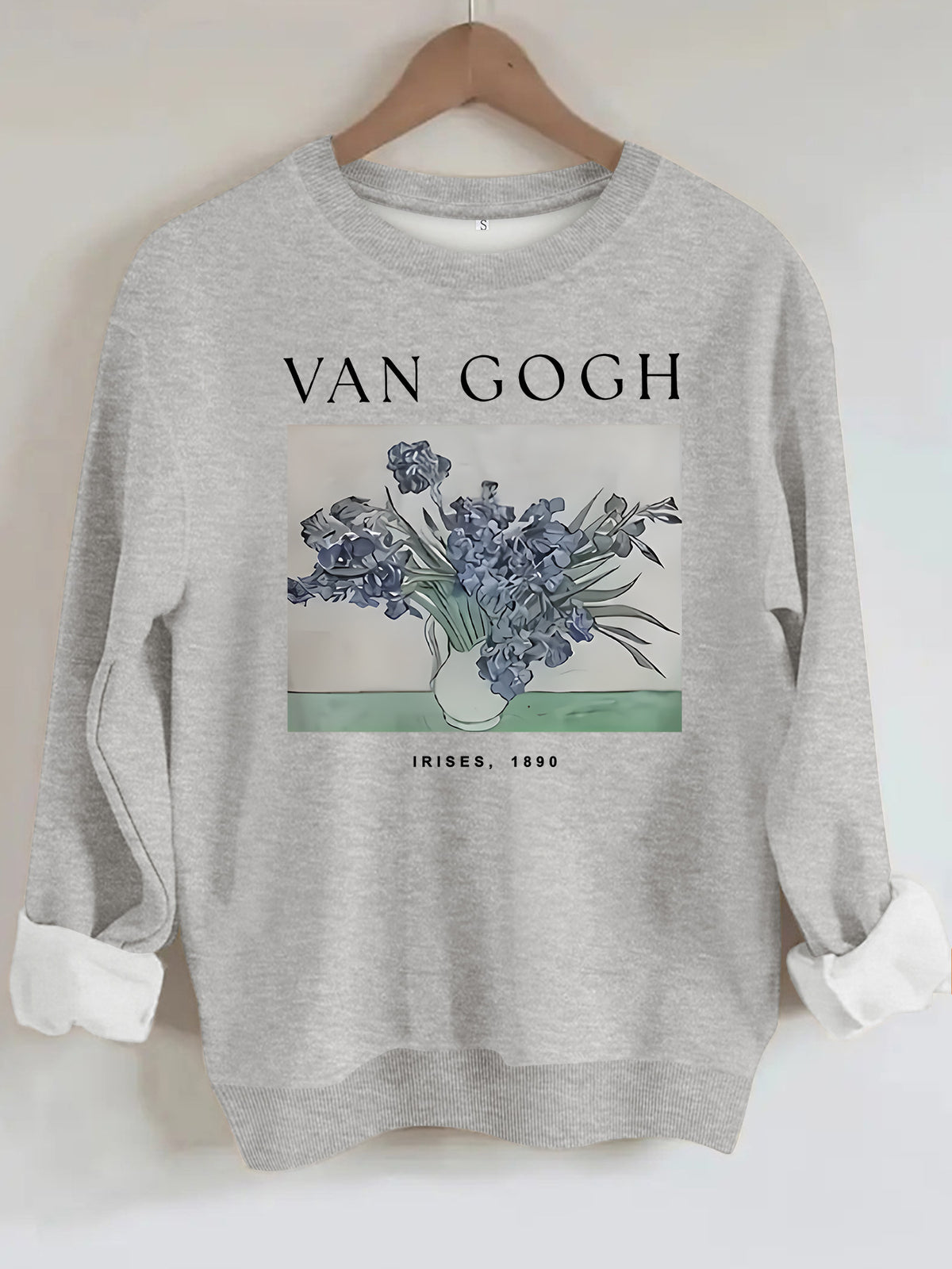 Long sleeved hoodie with Van Gogh iris flowers