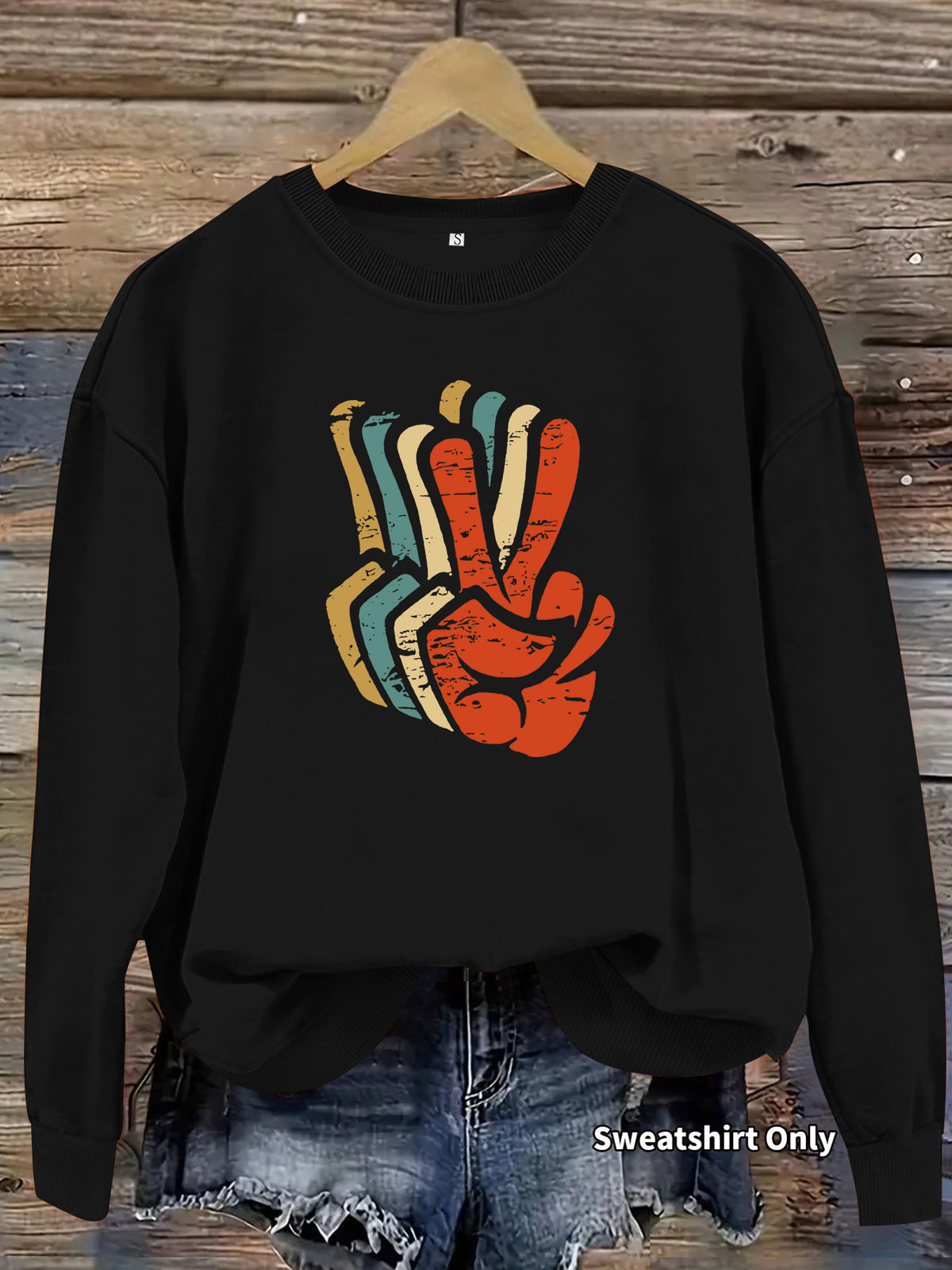 Pattern printed round neck fleece hoodie for women