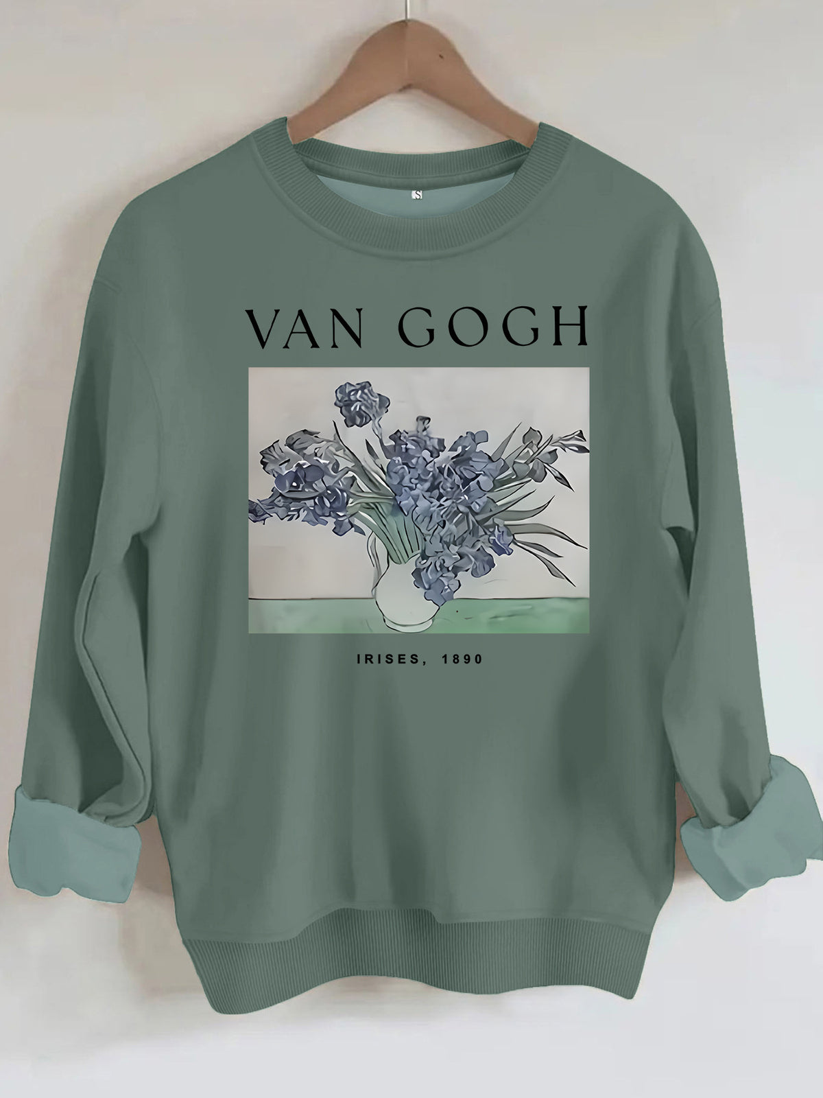 Long sleeved hoodie with Van Gogh iris flowers