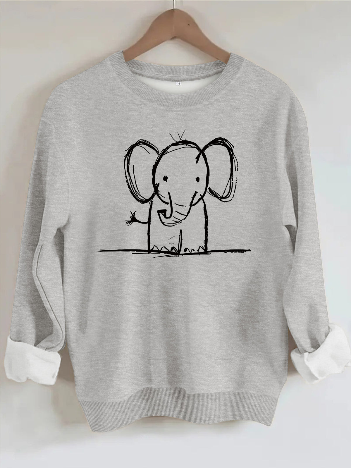 Elephant print round neck fleece hoodie