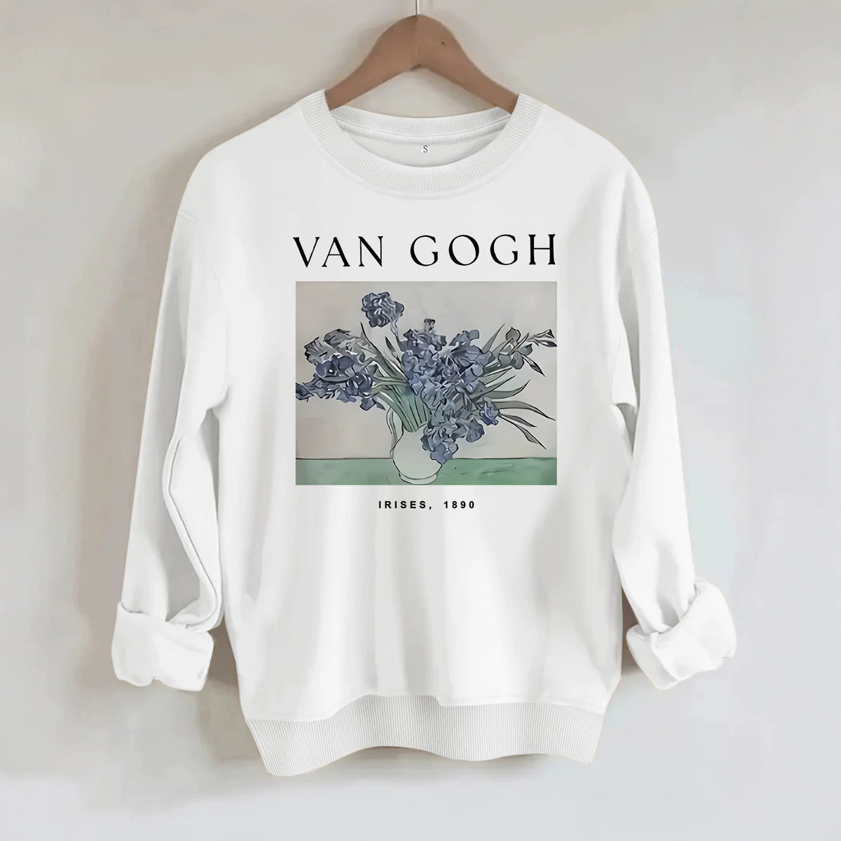 Long sleeved hoodie with Van Gogh iris flowers