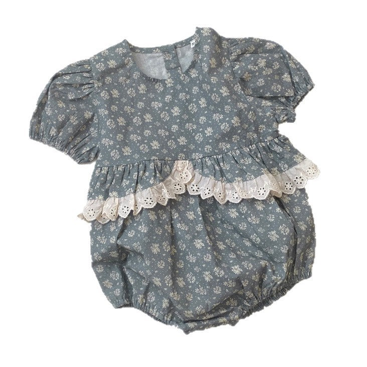 Baby Girl Clothes Nordic Style Pure Cotton Breathable Small Floral Court Retro Onesie Baby