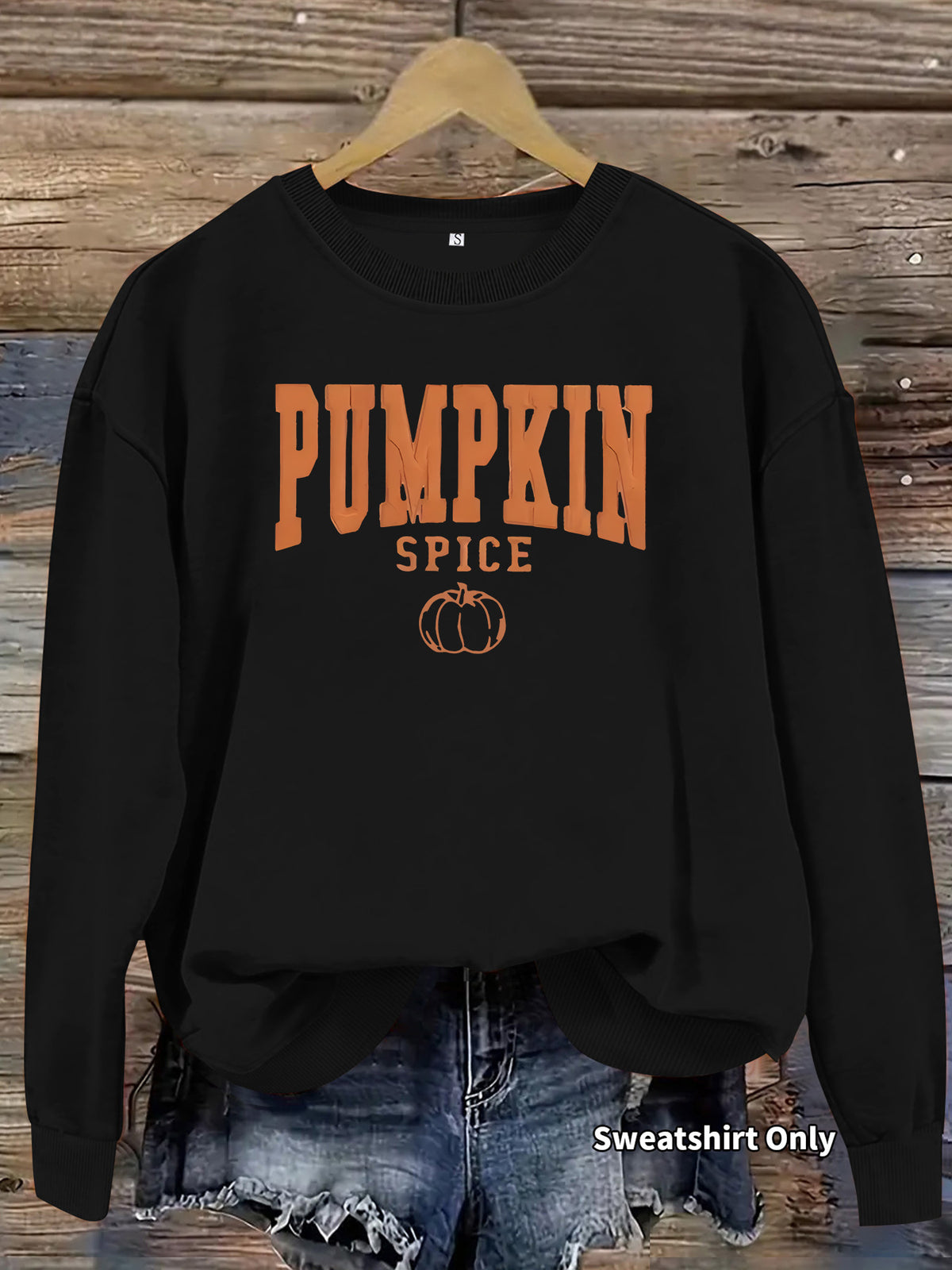 Pumpkin letter printed long sleeved fleece hoodie
