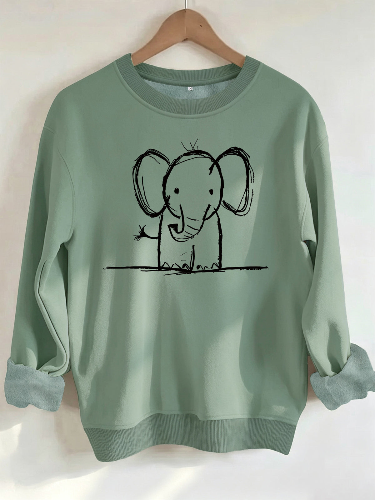 Elephant print round neck fleece hoodie