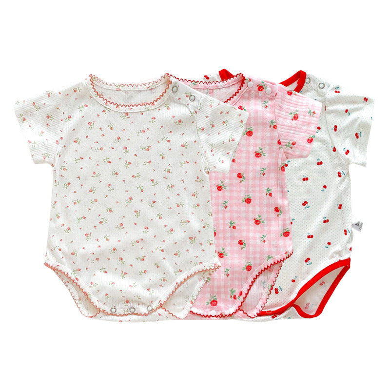 Baby Summer Lightweight Romper Newborn Clothes Floral Girl Baby Onesie Summer 100-Day Knit Bodysuit