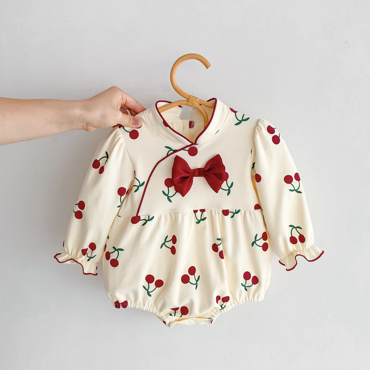 Newborn Baby Clothes Spring Autumn Girl Romper Princess Cherry Bodysuit Infant Full Moon 100-Day Diaper Cover