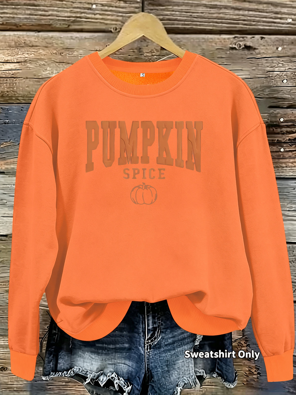 Pumpkin letter printed long sleeved fleece hoodie