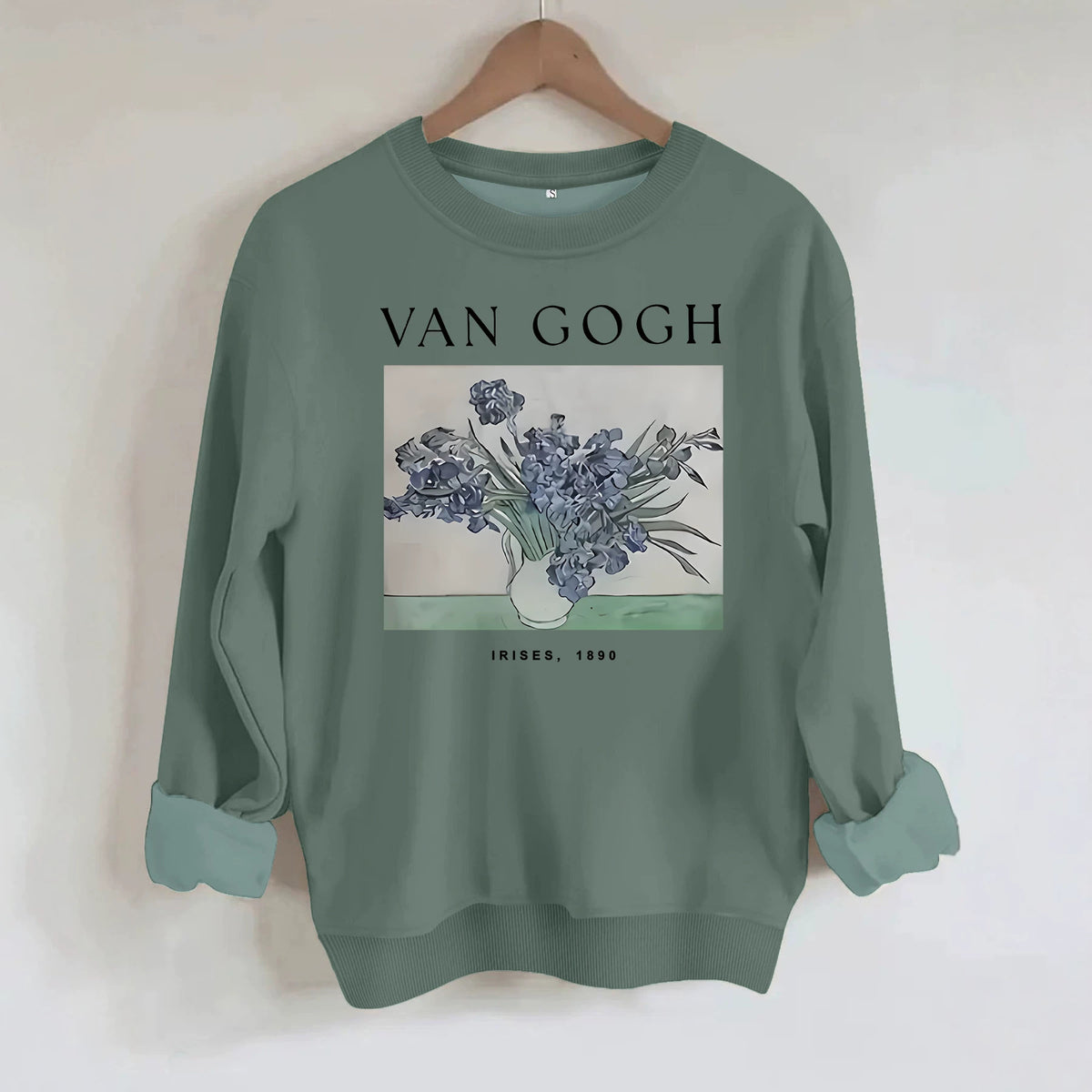 Long sleeved hoodie with Van Gogh iris flowers