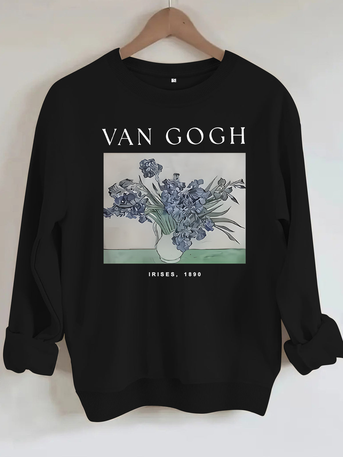 Long sleeved hoodie with Van Gogh iris flowers