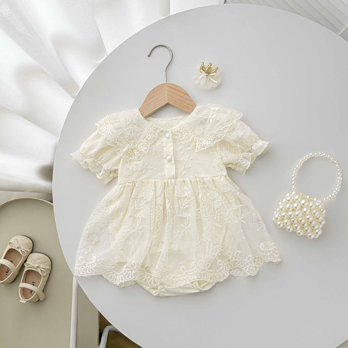 Baby Clothes Summer Lightweight Romper Lace Princess Dress Baby Girl Onesie for Full Moon and 100-Day Celebration