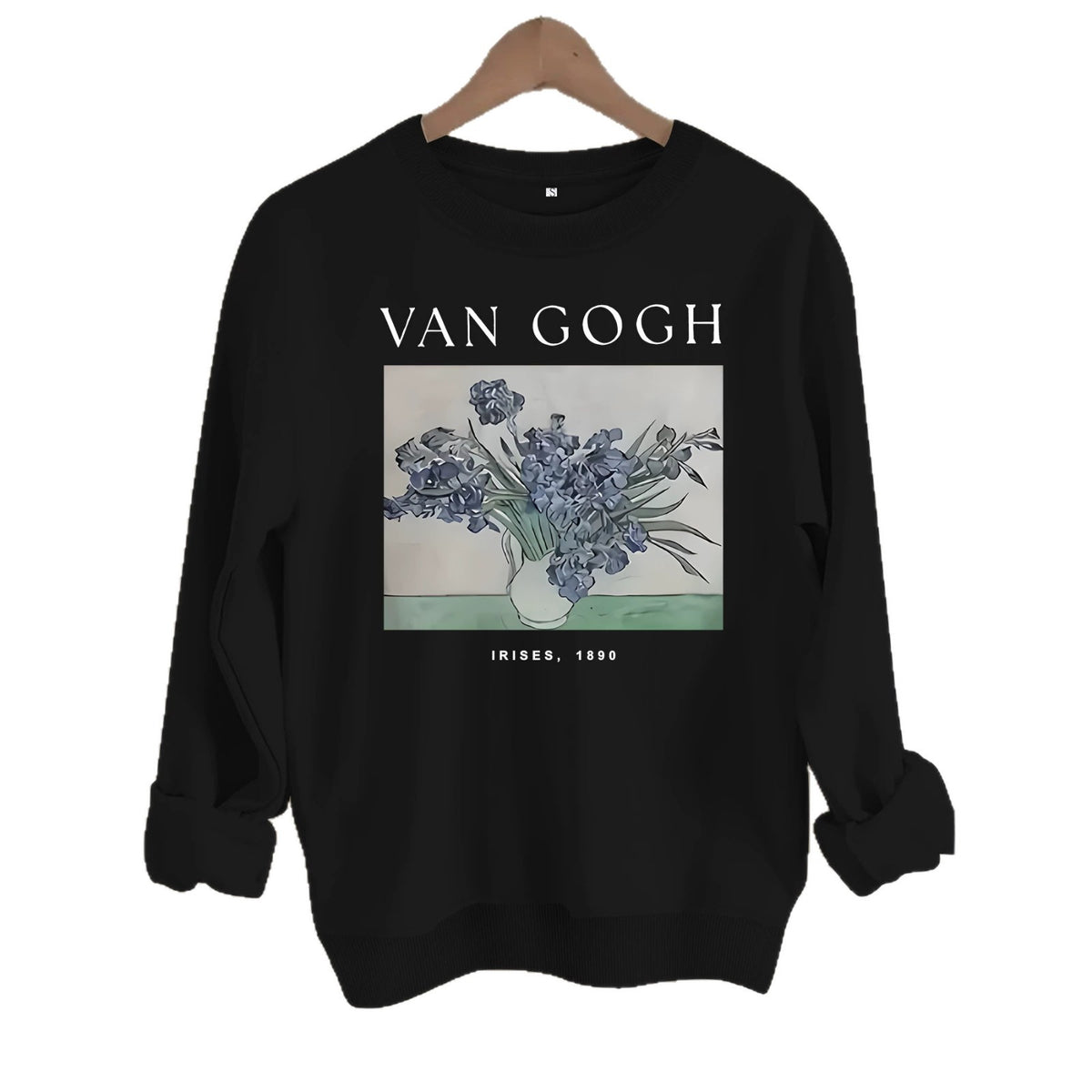 Long sleeved hoodie with Van Gogh iris flowers