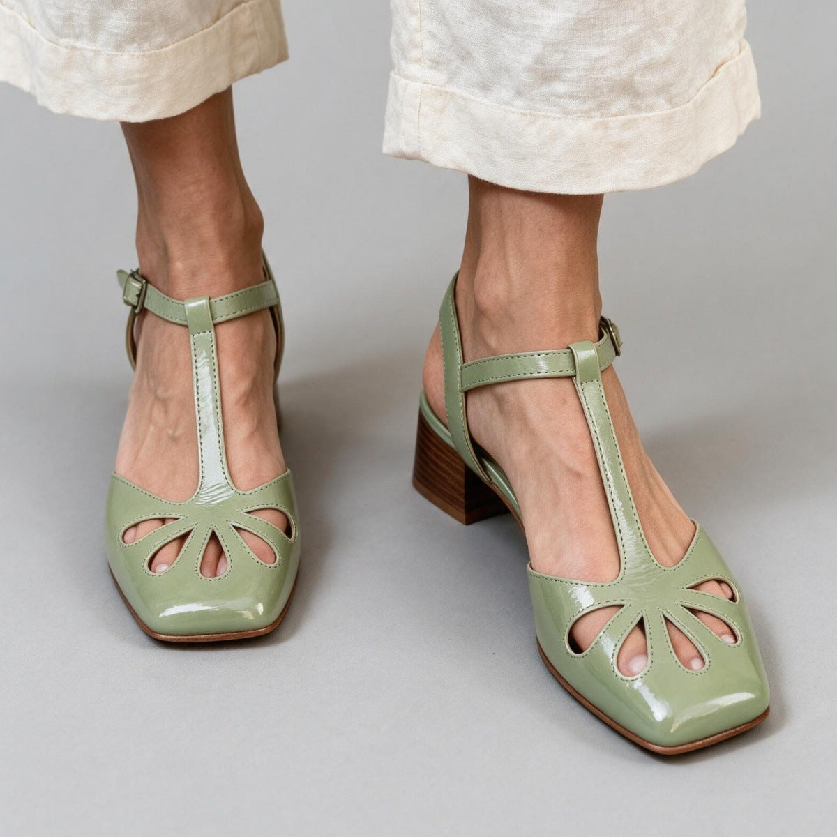 Made to order ships in 3–5 days Retro T-shaped buckle strap Roman hollow sandals for women