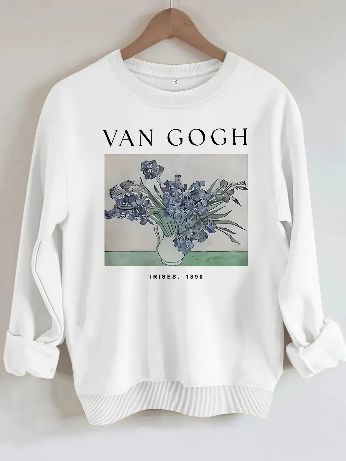 Long sleeved hoodie with Van Gogh iris flowers