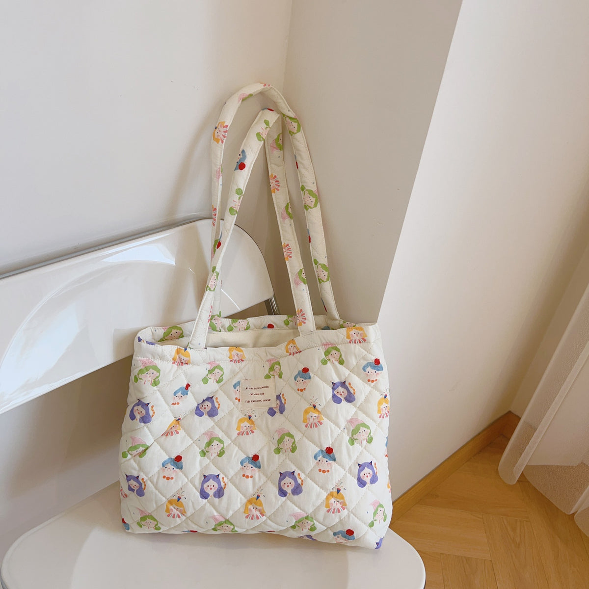 Floral Quilted Cotton Single Shoulder Large Bag with Large Capacity Mommy Bag and Book Bag
