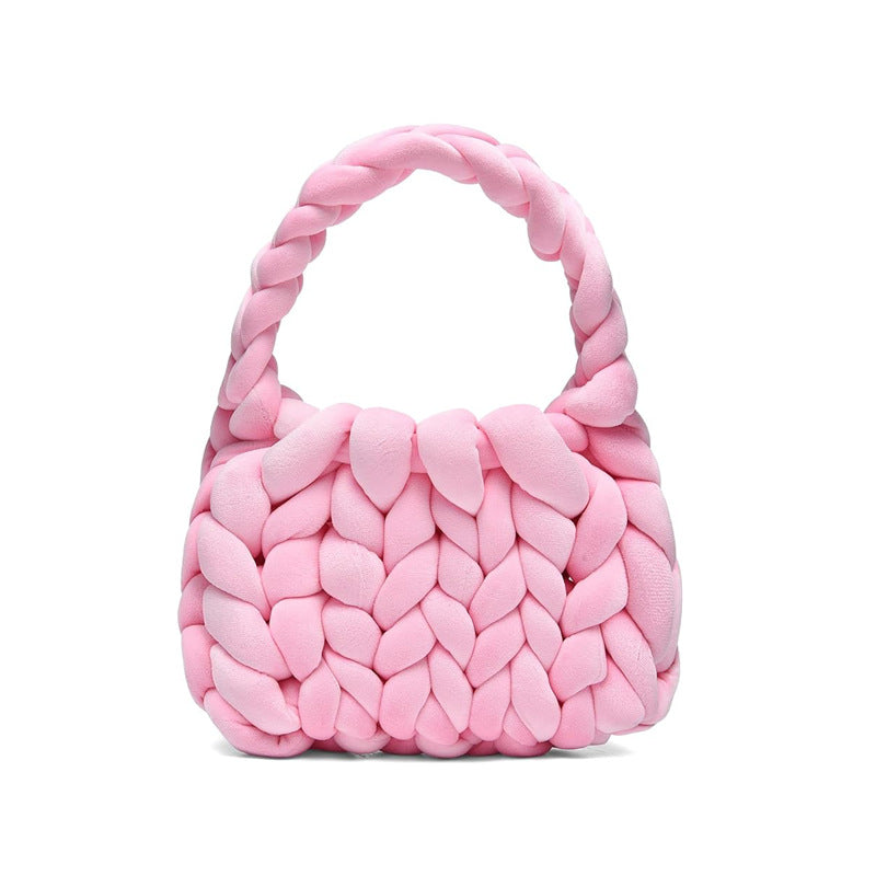 DIY hand woven crystal velvet core spun yarn woven hand-held mailman bag