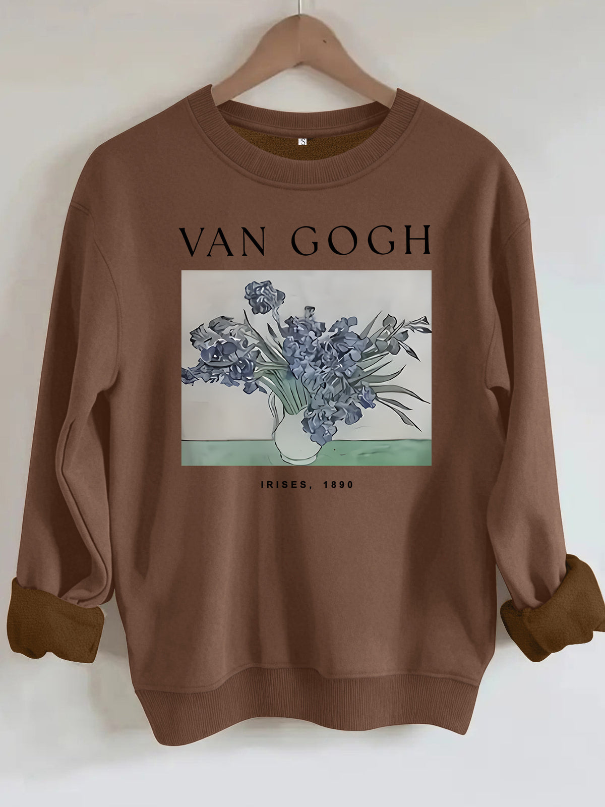 Long sleeved hoodie with Van Gogh iris flowers
