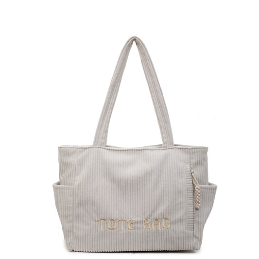 Corduroy shoulder bag large capacity student class bag women's solid color tote bag ﻿