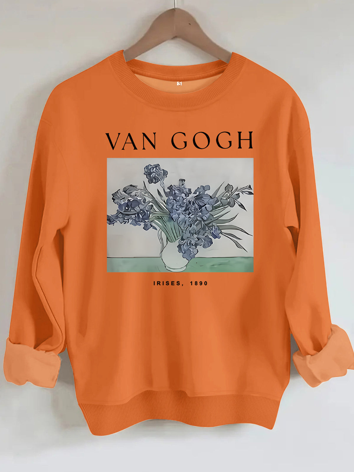 Long sleeved hoodie with Van Gogh iris flowers