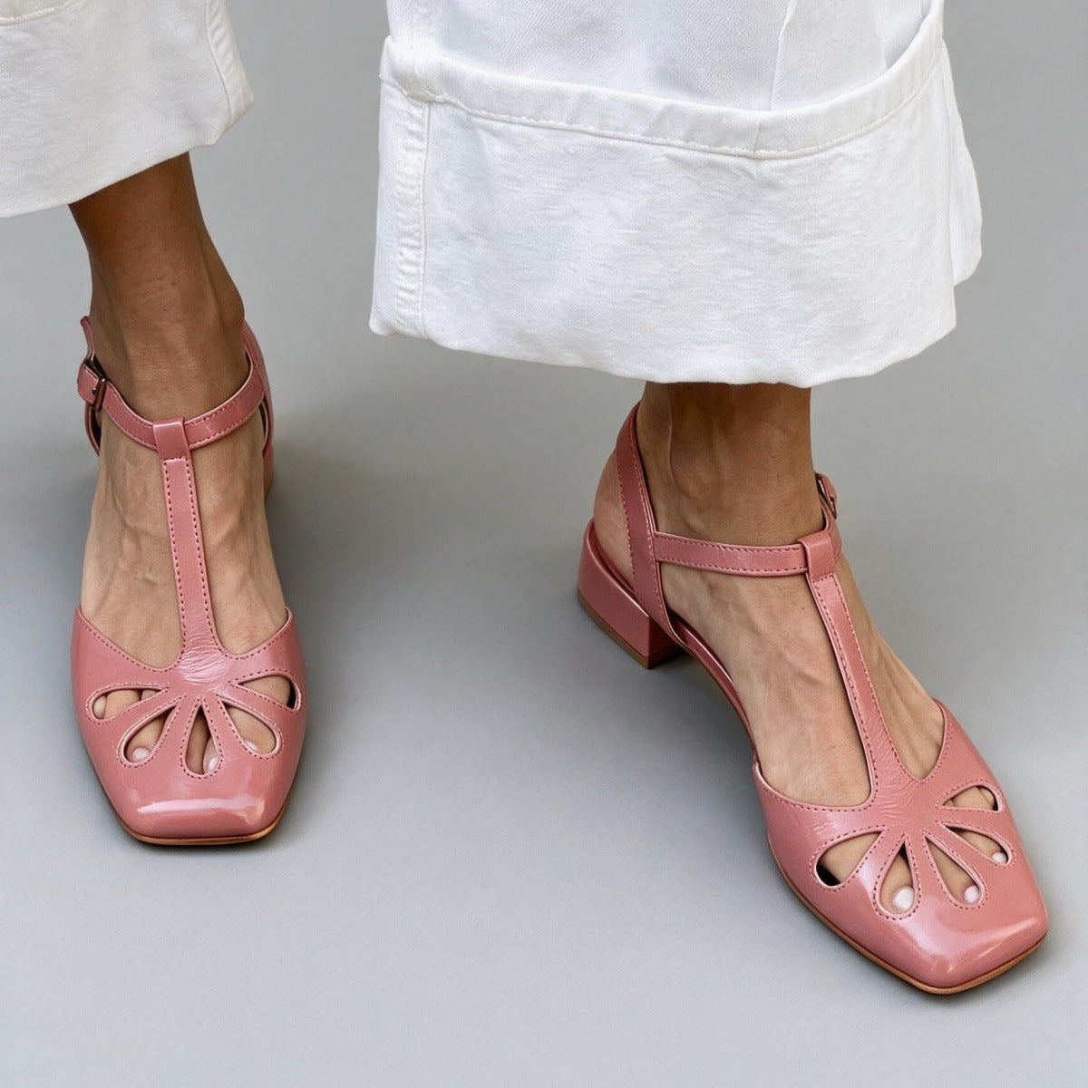 Made to order ships in 3–5 days Retro T-shaped buckle strap Roman hollow sandals for women