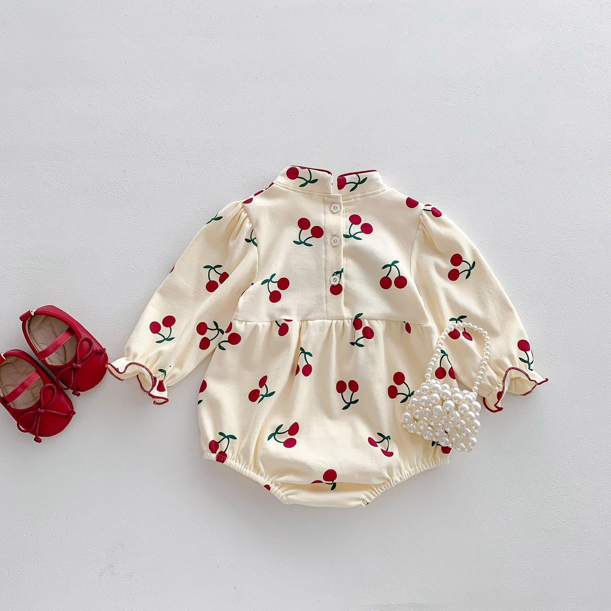 Newborn Baby Clothes Spring Autumn Girl Romper Princess Cherry Bodysuit Infant Full Moon 100-Day Diaper Cover