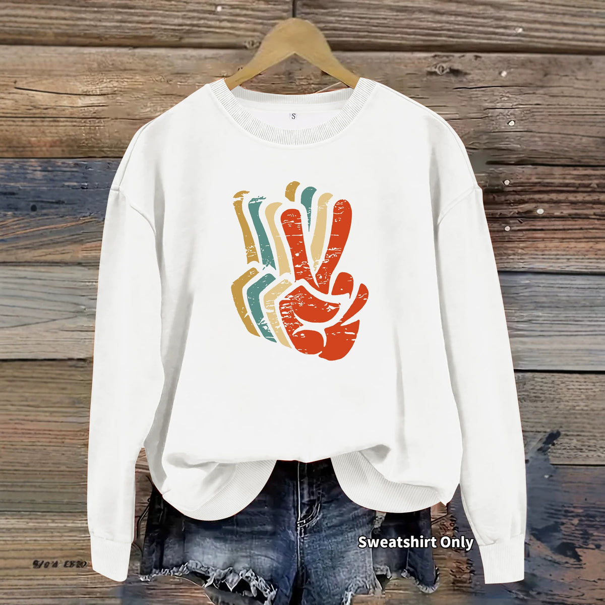 Pattern printed round neck fleece hoodie for women