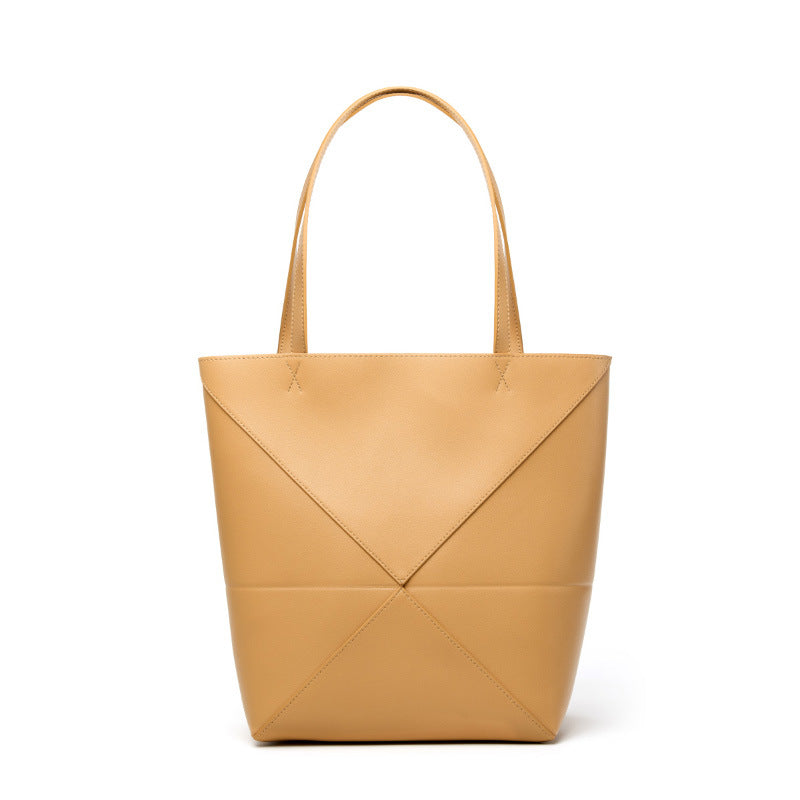 Large capacity single shoulder geometric splicing folding bucket bag
