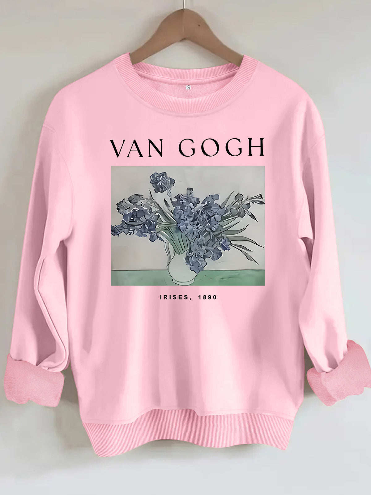 Long sleeved hoodie with Van Gogh iris flowers