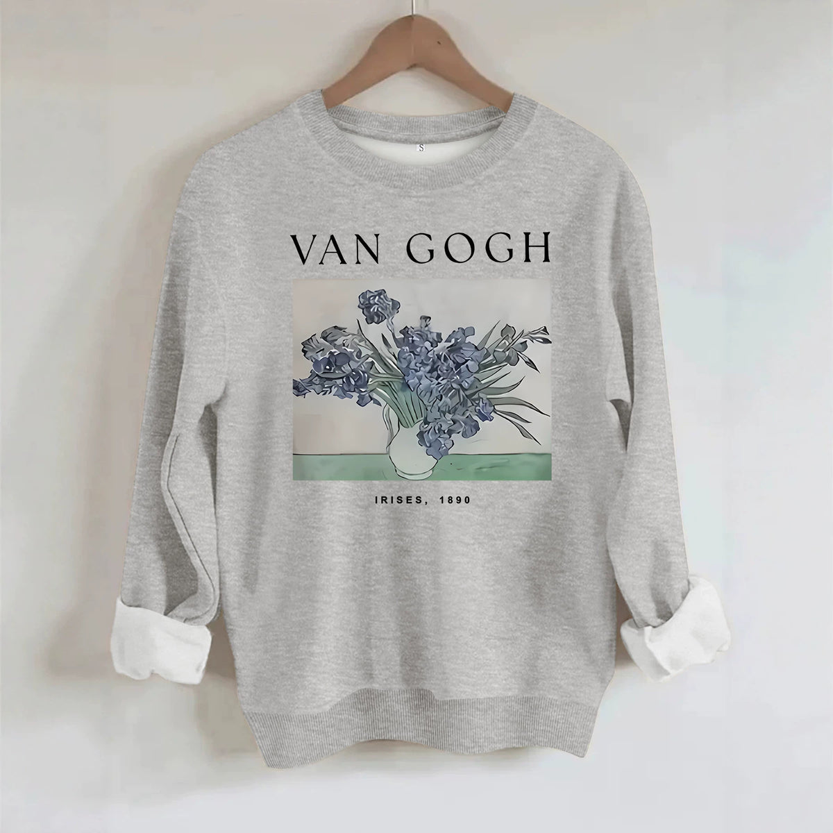 Long sleeved hoodie with Van Gogh iris flowers