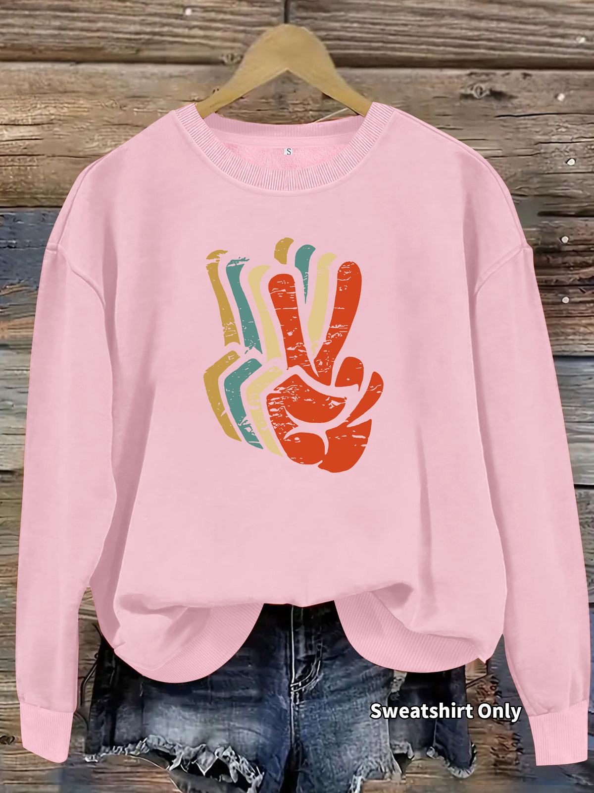 Pattern printed round neck fleece hoodie for women